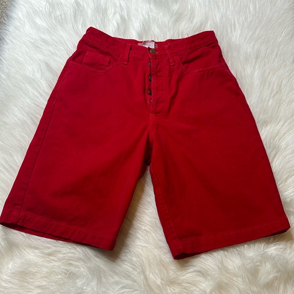 Vintage Guess Women's Red Denim High Waist Bermuda Shorts 100% Cotton 29 - Picture 2 of 12
